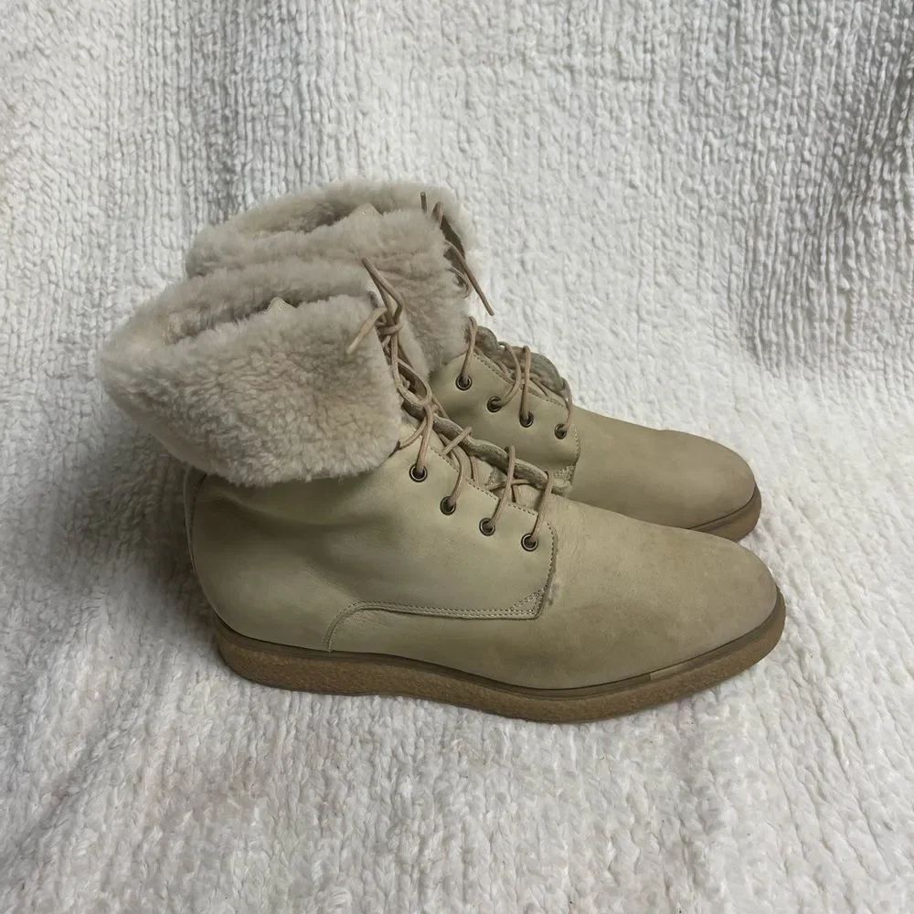 Vic Matié leather nubuck Khaki lace up Boots Shearling-Lined EUR SZ38